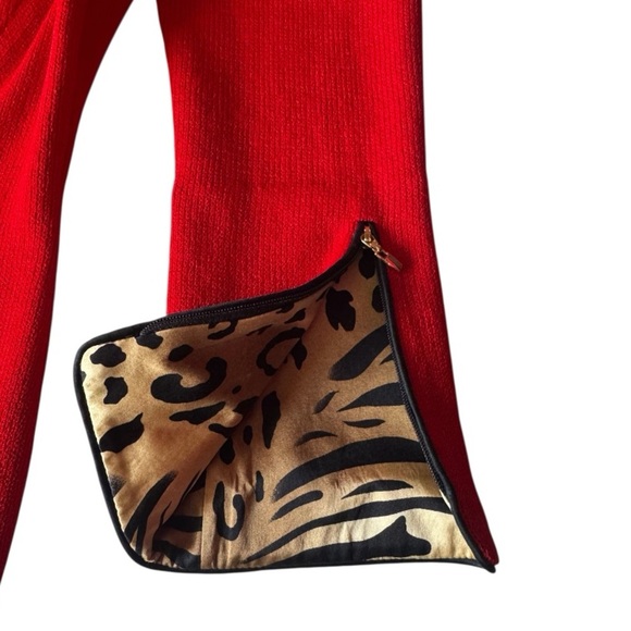 ST JOHN Red Wool Knit Zip Jacket with Leopard Tank Twin Set Women’s 2 - Picture 10 of 16